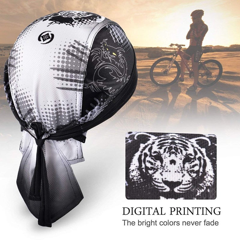 queenland Sweat Wicking Dew Rag Beanie Helmet Liner Cooling Skull Cap Quick Dry Adjustable Hat Head Wrap for Mens Women Outdoor Sport Cycling Riding Camping Motorcycling Trekking (Tiger) - Image 4